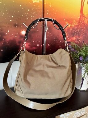 Gucci Vintage Bamboo 2-Way Nylon Shoulder Bag